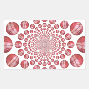 Crimson Vortex: Beautiful Red Cricket Ball Art Rectangular Sticker