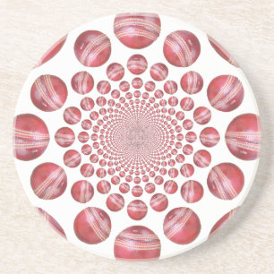 Crimson Vortex: Beautiful Red Cricket Ball Art Sandstone Coaster