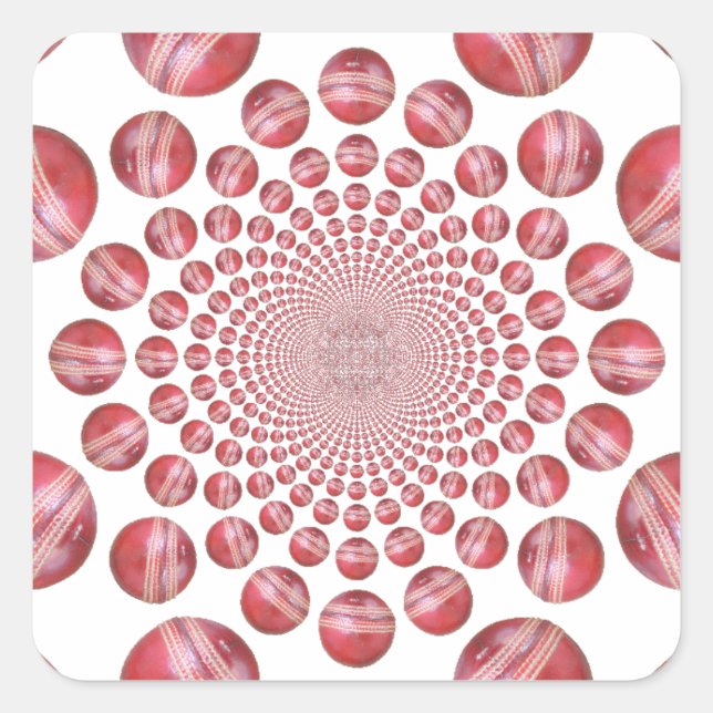 Crimson Vortex: Beautiful Red Cricket Ball Art Square Sticker (Front)