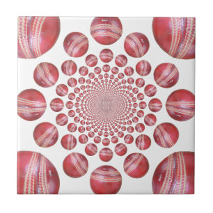 Crimson Vortex: Beautiful Red Cricket Ball Art Tile