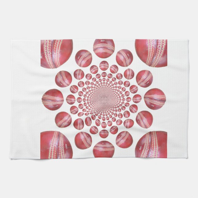Crimson Vortex: Beautiful Red Cricket Ball Art Towel (Horizontal)