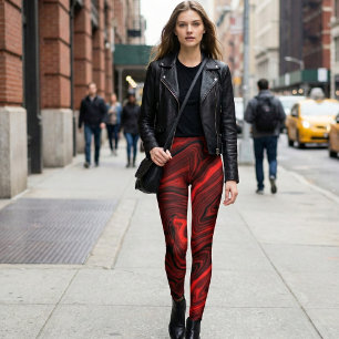 Crimson Vortex Marble: Bold Red and Black Swirl Leggings