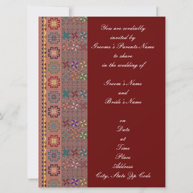 Crimson w/Color Tatreez Wedding Invitation (Front)