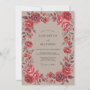 Crimson Warm Rose Blossom Wedding Invitation