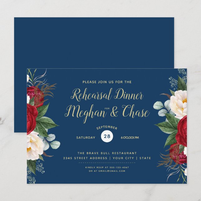 Crimson Watercolor Peony Floral Invitation (Front/Back)