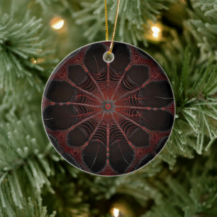 Crimson Web: Fractal Dance with the Redback Spider Ceramic Ornament