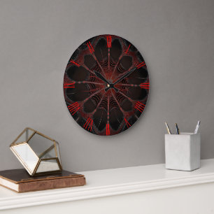 Crimson Web: Fractal Dance with the Redback Spider Large Clock