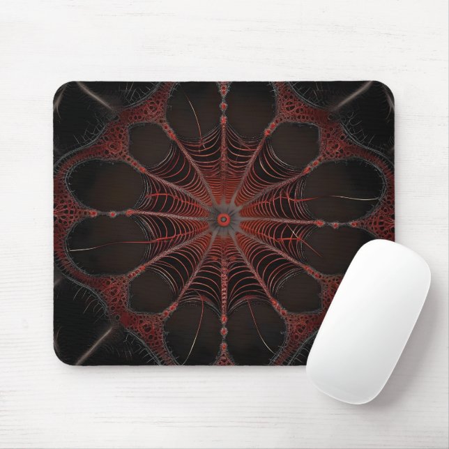 Crimson Web: Fractal Dance with the Redback Spider Mouse Pad (With Mouse)