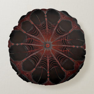 Crimson Web: Fractal Dance with the Redback Spider Round Pillow