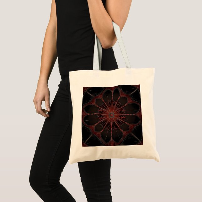 Crimson Web: Fractal Dance with the Redback Spider Tote Bag (Front (Product))