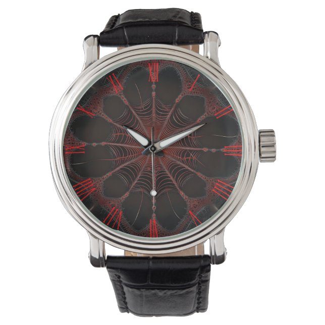 Crimson Web: Fractal Dance with the Redback Spider Watch (Front)