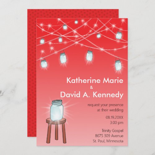 Crimson Wedding Elegant Mason Jar String Light Invitation