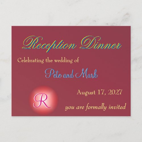 Crimson Wedding Monogram Invitation Postcard