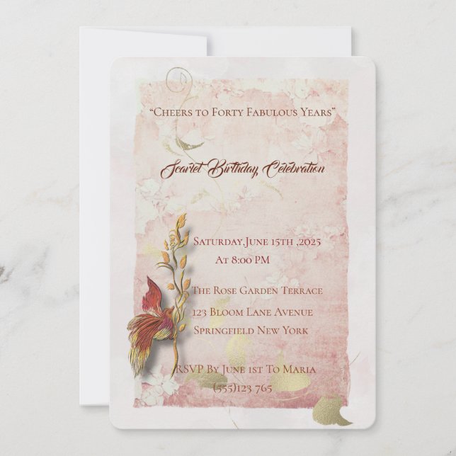 Crimson whispers 40th birthday invitation  (Front)