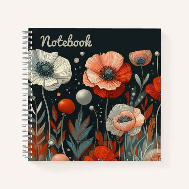  Crimson Whispers – Red Poppies & Ash Garden Layer Notebook (Front)