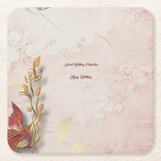 Crimson whispers  square paper coaster (Front)