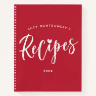 Crimson White Brush Script Recipe Notebook