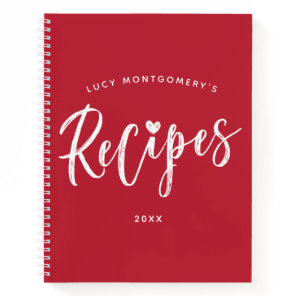 Crimson White Brush Script Recipe  Notebook