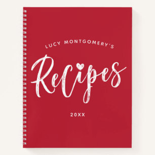 Crimson White Brush Script Recipe  Notebook
