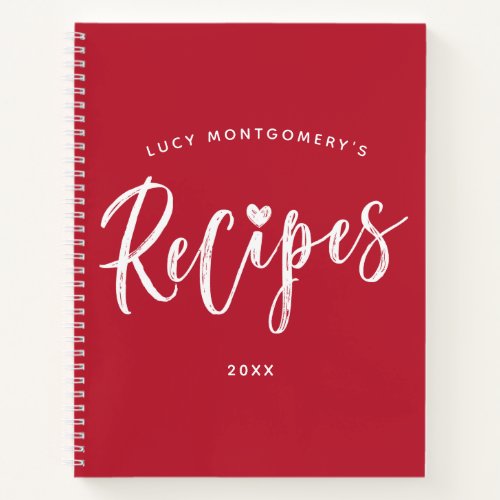 Crimson White Brush Script Recipe  Notebook