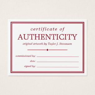 Crimson White Certificate of Authenticity