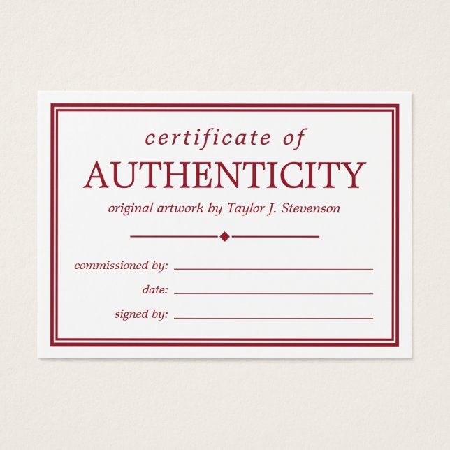 Crimson White Certificate of Authenticity (Front)