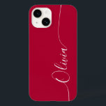 Crimson White Elegant Calligraphy Script Name Case-Mate iPhone 14 Case<br><div class="desc">Crimson Elegant White Calligraphy Script Custom Personalized Name iPhone 14 Smart Phone Cases features a modern and trendy simple and stylish design with your personalized name in elegant hand written calligraphy script typography on a crimson background. Designed by ©Evco Studio www.zazzle.com/store/evcostudio</div>