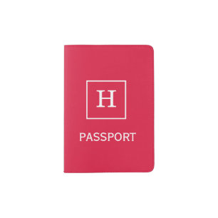 Crimson White Framed Initial Monogram Passport Holder