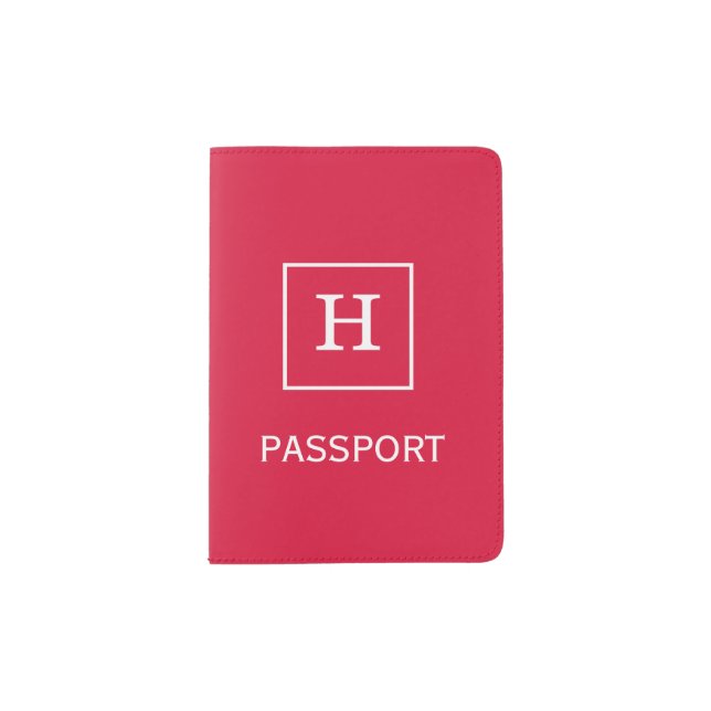 Crimson White Framed Initial Monogram Passport Holder (Front)