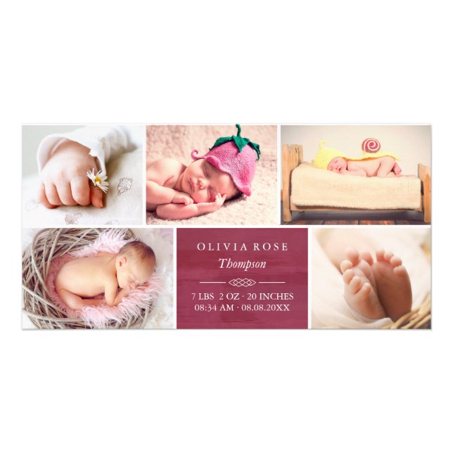 Crimson & White Photo Collage Baby Card (Front)