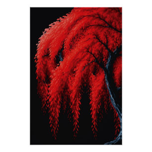 Crimson Willow – Mixed Media Tree Painting Poster