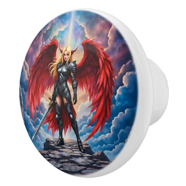 Crimson Wing – Fallen Angel Warrior.  Ceramic Knob (Right)