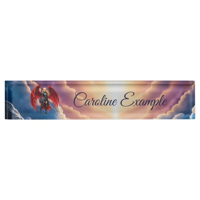 Crimson Wing – Fallen Angel Warrior.  Desk Name Plate (Front)