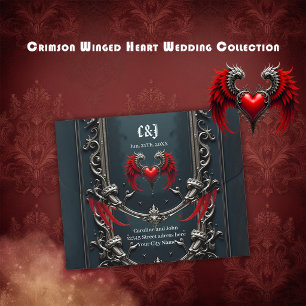 Crimson Winged Heart Gothic Romance Elegant . All In One Invitation