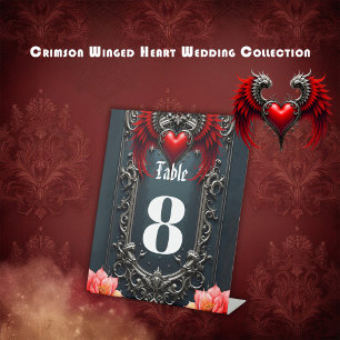 Crimson Winged Heart Gothic Romance Elegant . Pedestal Sign