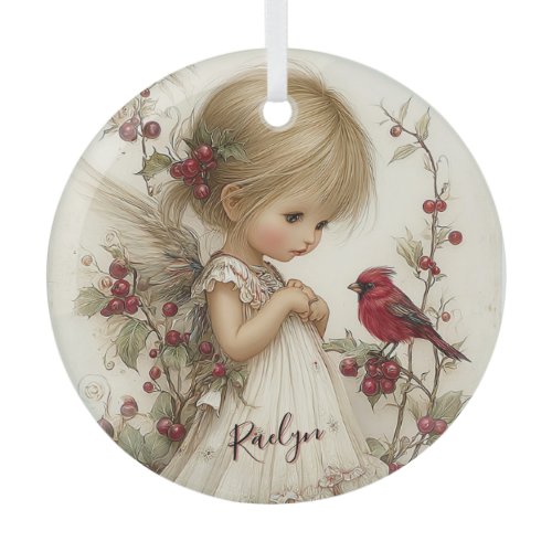 Crimson Wings and Winter Wishes Glass Ornament