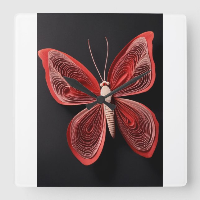 Crimson Wings: Red Butterfly Tattoo Wall Watch Square Wall Clock (Front)