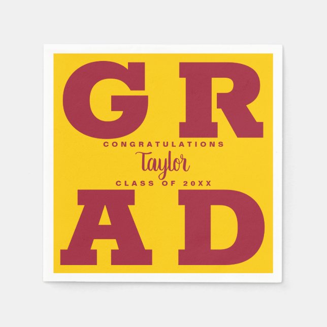 Crimson Yellow Gold Graduation Napkins (Front)