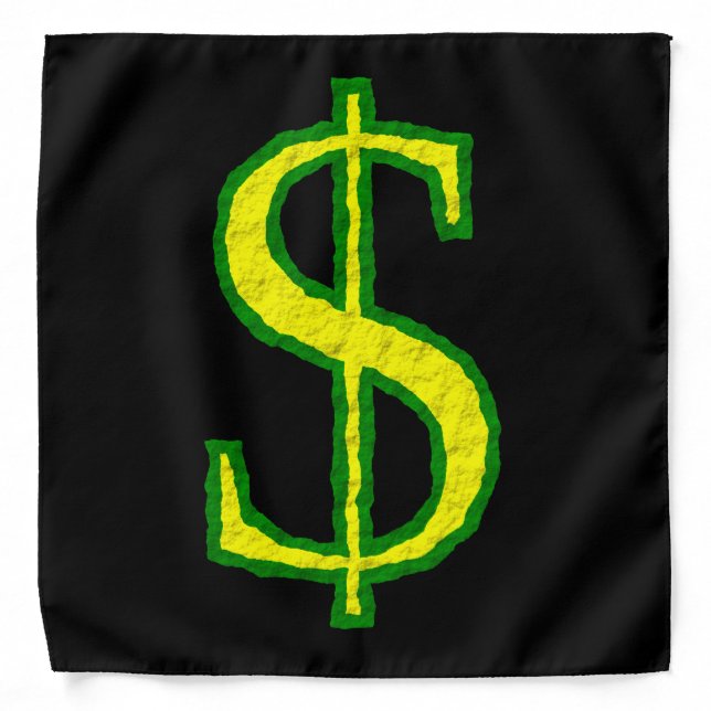 Crinkled Green and Yellow Dollar Sign ($) Bandana (Front)