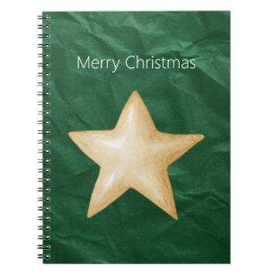 Crinkled Green Gold Star Christmas Notebook