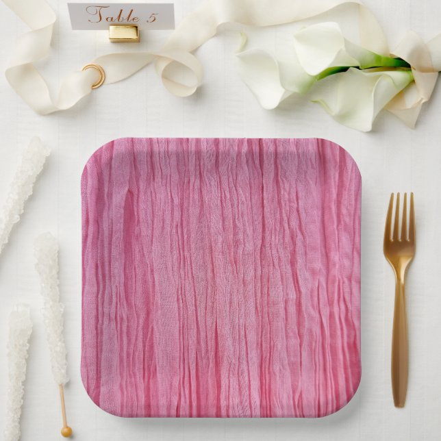 Crinkled Pink Crepe Fabric Paper Plates (Wedding)