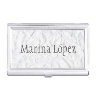Crinkled White Silver Image Personalized Business Card Case