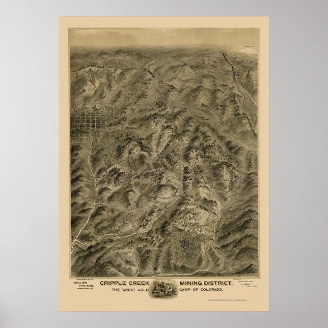 Cripple Creek, CO Panoramic Map - 1895 Poster (Front)