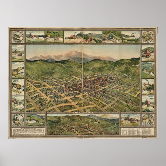 Cripple Creek Colorado 1896 Panoramic Map Poster (Front)