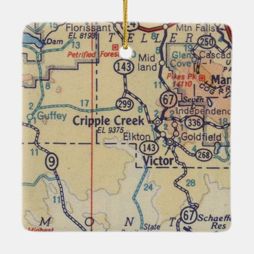 Cripple Creek Vintage Map Ceramic Ornament