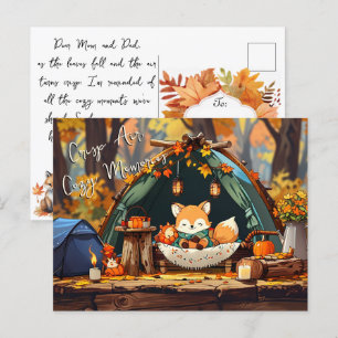 Crisp Air Cozy Memories Autumn Leaves Camping Fox Postcard