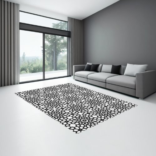 Crisp Black and White Snowflake pattern  Rug