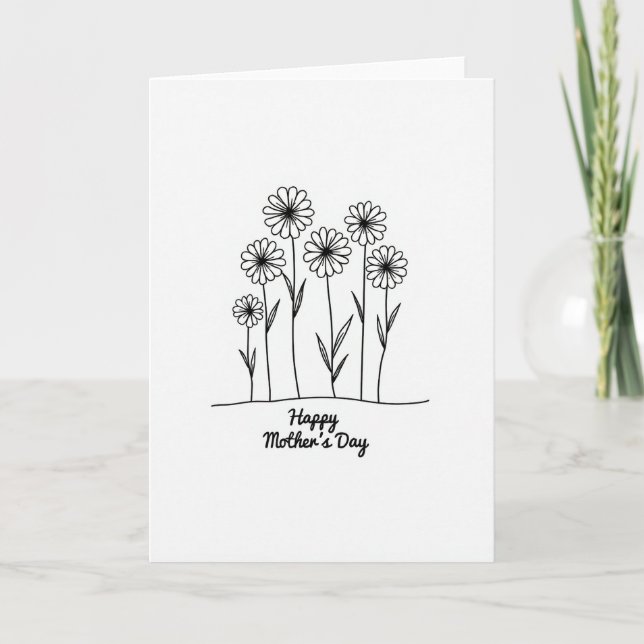Crisp Black Flowers Mothers Day Card (Front)