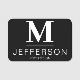 Crisp Black White Minimalist Business Name Tag