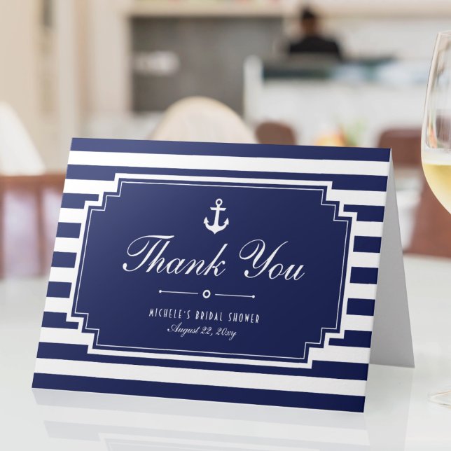 Crisp Blue Nautical Striped Thank You Note Card